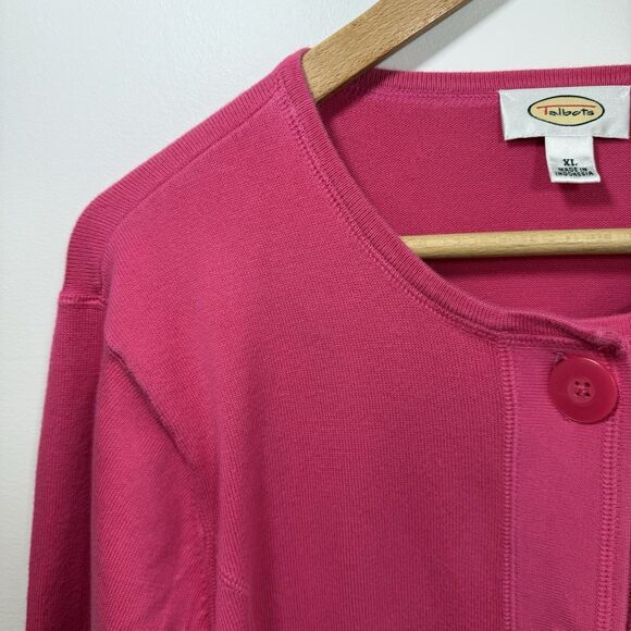 Vintage Talbots Cotton Sweater XL Womens Pink Cardigan Button Up Pockets Stretch - Picture 3 of 11